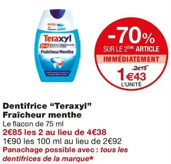 Monoprix Dentifrice Fraîcheur menthe offre