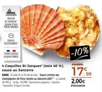 Thiriet 4 Coquilles St-Jacques (noix 40 %). sauce au Sancerre offre