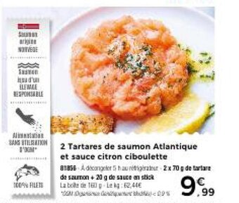 Thiriet 2 Tartares de saumon Atlantique et sauce citron ciboulette offre