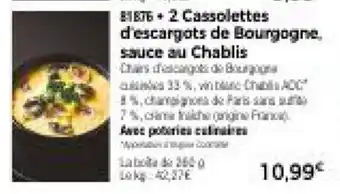 Thiriet 2 Cassolettes d'escargots de Bourgogne. sauce au Chablis offre