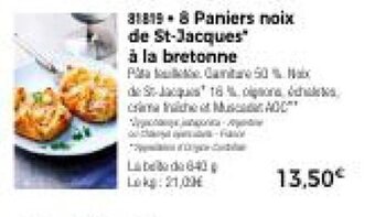 Thiriet 8 Paniers noix de St-Jacques* à la bretonne offre