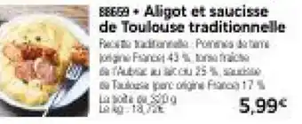 Thiriet Aligot et saucisse de Toulouse traditionnelle offre