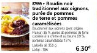 Thiriet Boudin noir traditionnel aux oignons. purée de pommes de terre et pommes caramélisées offre
