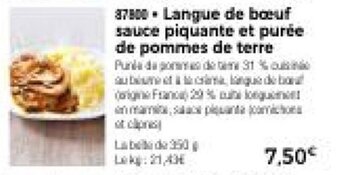 Thiriet Langue de boeuf sauce piquante et puree de pommes de terre offre