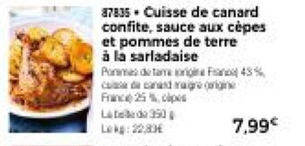 Thiriet Cuisse de canard confite, sauce aux cèpes et pommes de terre à la sarladaise offre