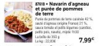 Thiriet Navarin d'agneau et puree de pommes de terre offre