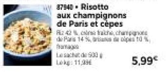 Thiriet Risotto aux champignons de Paris et cèpes offre