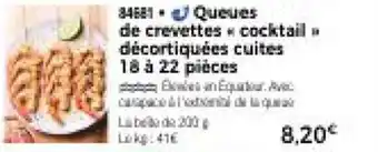Thiriet Queues de crevettes cocktail » décortiquées cuites 18 à 22 pièces offre