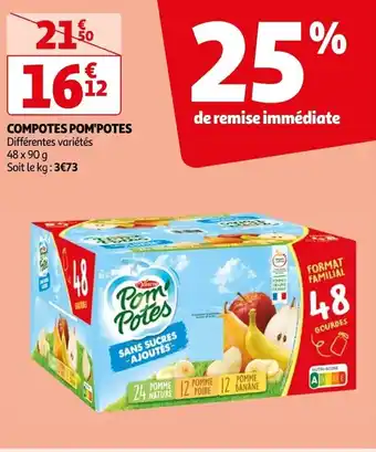 Auchan COMPOTES POM'POTES Différentes variétés 48 x 90 g Soit le kg: 3€73 offre