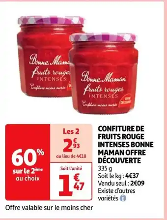 Auchan CONFITURE DE FRUITS ROUGE INTENSES BONNE MAMAN OFFRE DÉCOUVERTE offre