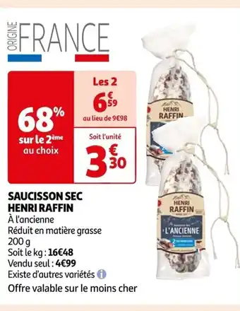 Auchan SAUCISSON SEC HENRI RAFFIN offre