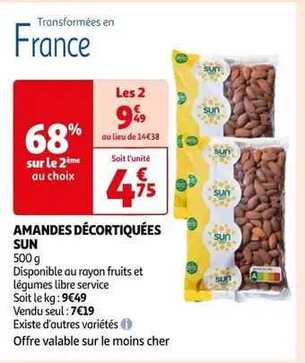 Auchan AMANDES DÉCORTIQUÉES SUN offre