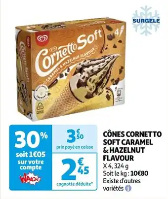 Auchan CÔNES CORNETTO SOFT CARAMEL &HAZELNUT FLAVOUR offre