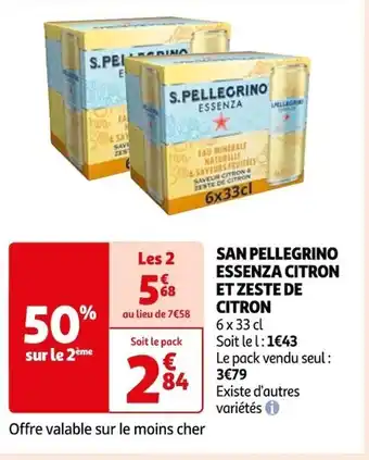Auchan SAN PELLEGRINO ESSENZA CITRON ET ZESTE DE CITRON 6 x 33 cl offre