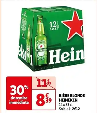 Auchan BIÈRE BLONDE HEINEKEN 12 x 33 cl Soit le l: 2€12 offre