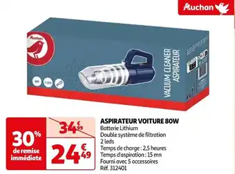 Auchan ASPIRATEUR VOITURE 80W Batterie Lithium offre