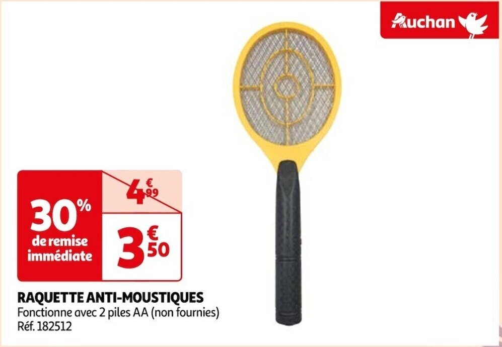 Promo RAQUETTE ANTIMOUSTIQUES Fonctionne avec 2 piles AA (non fournies