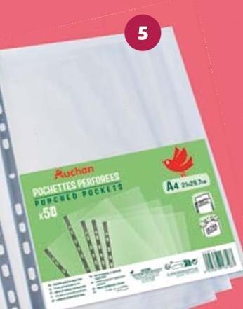 AUCHAN Lot de 50 pochettes plastiques perforées lisses A4 pas cher 