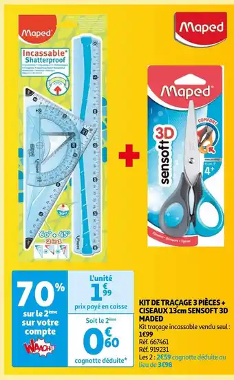 Auchan Maded kit de traçage 3 pièces + ciseaux 13cm sensoft 3d offre