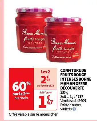 Auchan Bonne maman confiture de fruits rouge intenses offre découverte offre