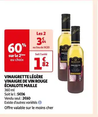 Auchan Maille vinaigrette légère vinaigre de vin rouge échalote offre
