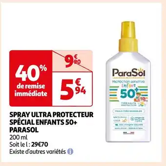 Auchan Supermarché Parasol spray ultra protecteur spécial enfants 50+ offre