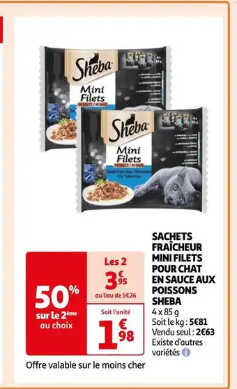 Auchan Sheba sachets fraîcheur mini filets pour chat en sauce aux poissons offre
