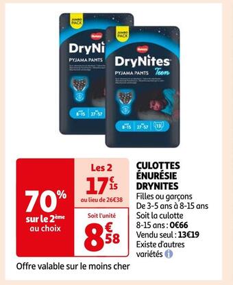 Auchan Drynites culottes énurésie offre