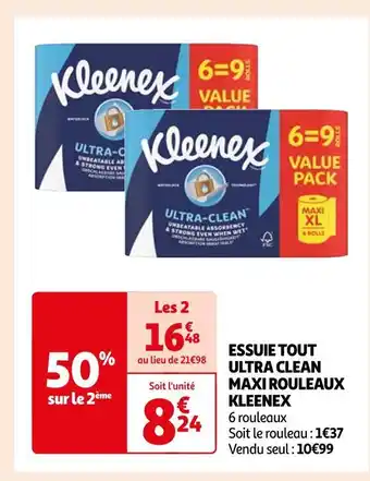 Auchan Kleenex essuie tout ultra clean maxi rouleaux offre