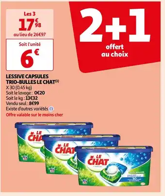 Auchan Le chat lessive capsules trio-bulles offre