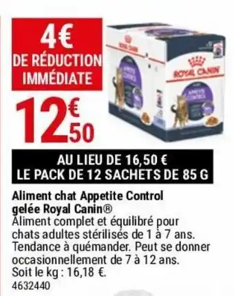 Aliment chat appetite control gelée royal canin
