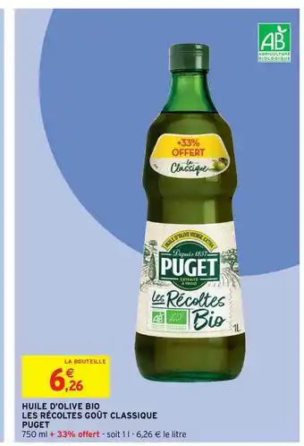 Huile D'olive Bio Les Récoltes Goût Classique Puget