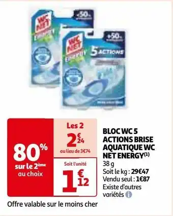 Auchan Bloc wc 5 actions brise aquatique wc net energy offre