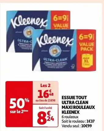 Auchan Essuie tout ultra clean maxi rouleaux kleenex offre