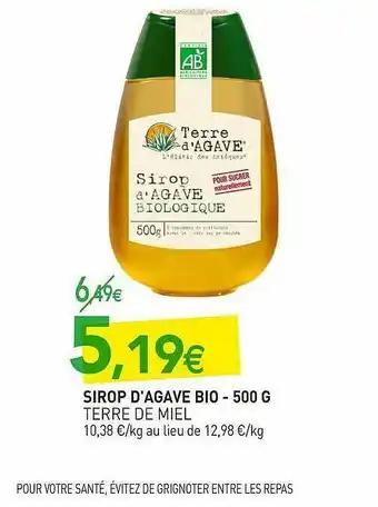 naturéO Sirop D'agave Bio Terre De Miel offre