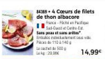 Thiriet 4 Coeurs de filets de thon albacore offre