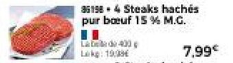 Thiriet 4 Steaks hachés pur boeuf 15 % M.G. offre