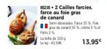 Thiriet 2 Cailles farcies. farce au foie gras de canard offre