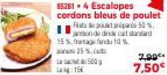 Thiriet 4 Escalopes cordons bleus de poulet offre