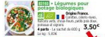 Thiriet Légumes pour potage biologiques offre
