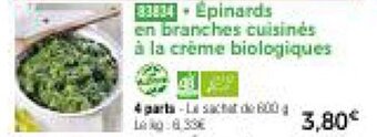 Thiriet Épinards en branches cuisinés à la crème biologiques offre