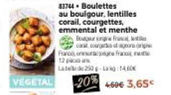 Thiriet Boulettes au boulgour, lentilles corail, courgettes, emmental et menthe offre