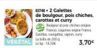 Thiriet 2 Galettes de boulgour, pois chiches, carottes et curry offre