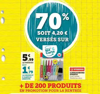 Hyper U 8 SURLIGNEURS STABILO Dont 5 pastel - Modèles au choix offre