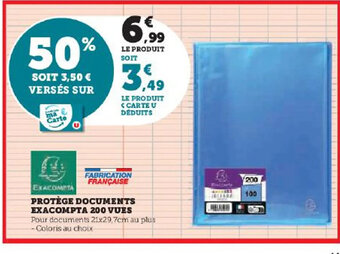 Hyper U PROTÈGE DOCUMENTS EXACOMPTA 200 VUES offre