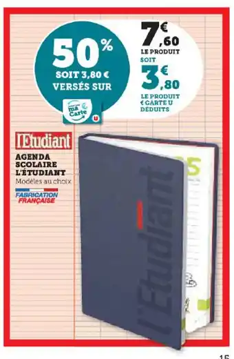 Hyper U AGENDA SCOLAIRE L'ÉTUDIANT Modèles au choix offre