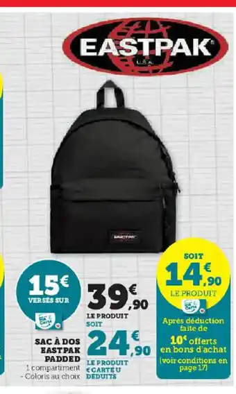 Hyper U SAC À DOS EASTPAK PADDED offre