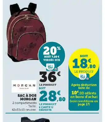 Hyper U SAC À DOS MORGAN offre