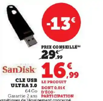 Hyper U SanDisk CLE USB offre
