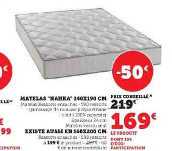 Hyper U Matelas nakha 140x190cm offre